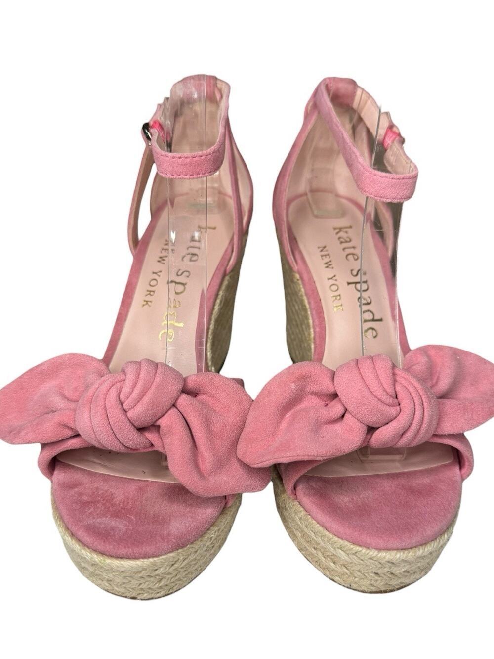 Kate Spade Rose Pink Tianna Espadrille Wedges Size 7 $198 Suede Adjustable